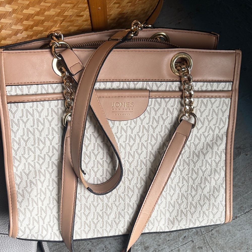 Jones New York Beige and Brown Tote Bag